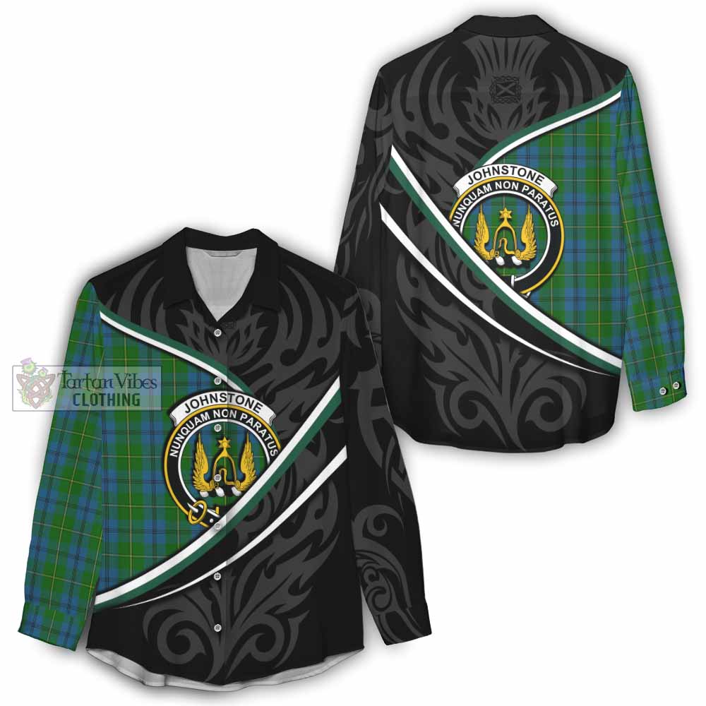 Johnstone (Johnston) Tartan Family Crest Women Casual Shirt Celtic Scottish Thistle Floral - Tartan Vibes Clothing