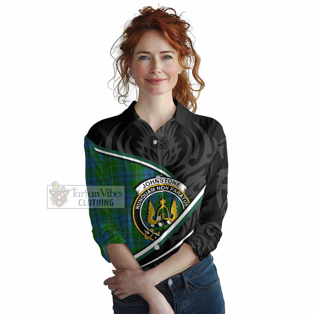 Johnstone (Johnston) Tartan Family Crest Women Casual Shirt Celtic Scottish Thistle Floral - Tartan Vibes Clothing