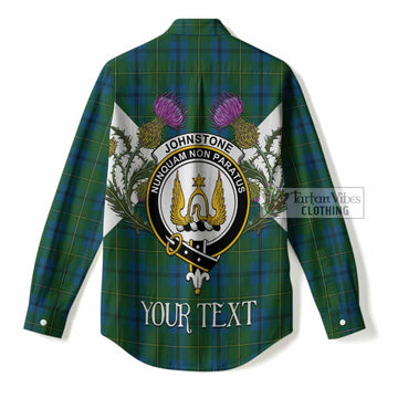 Johnstone (Johnston) Tartan Family Crest Women Casual Shirt Scottish Burns Night Thistle Floral