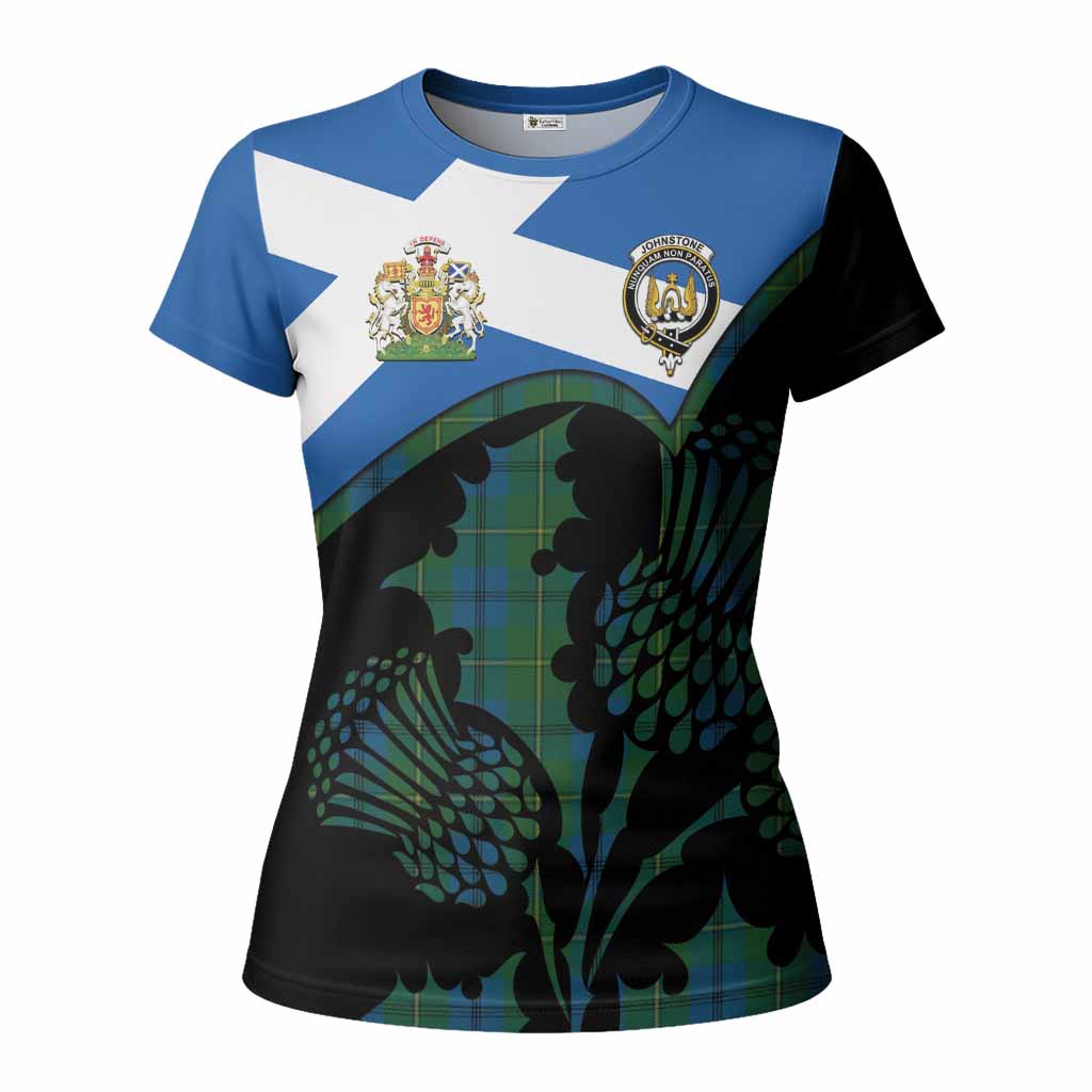 Johnstone (Johnston) Tartan Family Crest Women T shirt Scotland Thistle Floral Flag Style