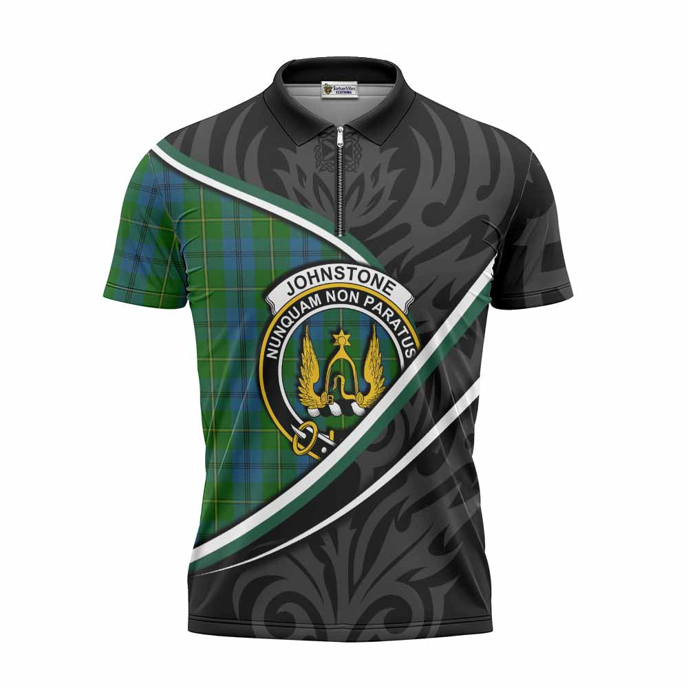 Johnstone (Johnston) Tartan Family Crest Zipper Polo Shirt Celtic Scottish Thistle Floral - Tartan Vibes Clothing