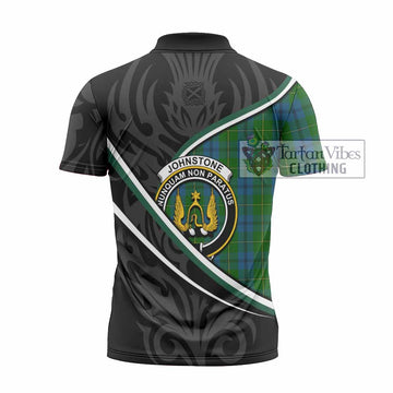Johnstone (Johnston) Tartan Family Crest Zipper Polo Shirt Celtic Scottish Thistle Floral