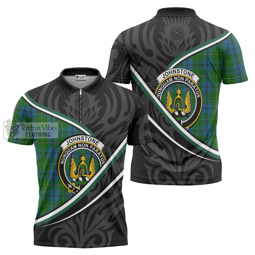 Johnstone (Johnston) Tartan Family Crest Zipper Polo Shirt Celtic Scottish Thistle Floral - Tartan Vibes Clothing