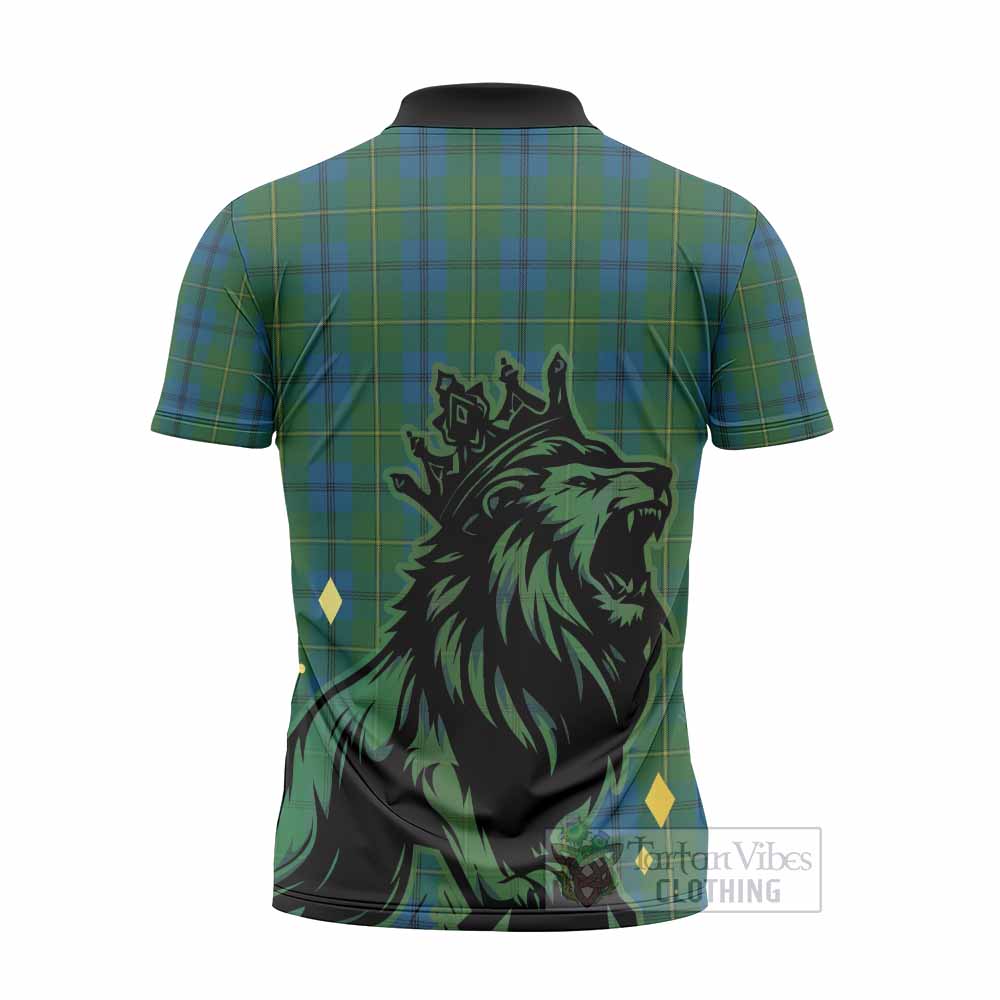 Johnstone (Johnston) Tartan Family Crest Zipper Polo Shirt Crowned Lion Roaring