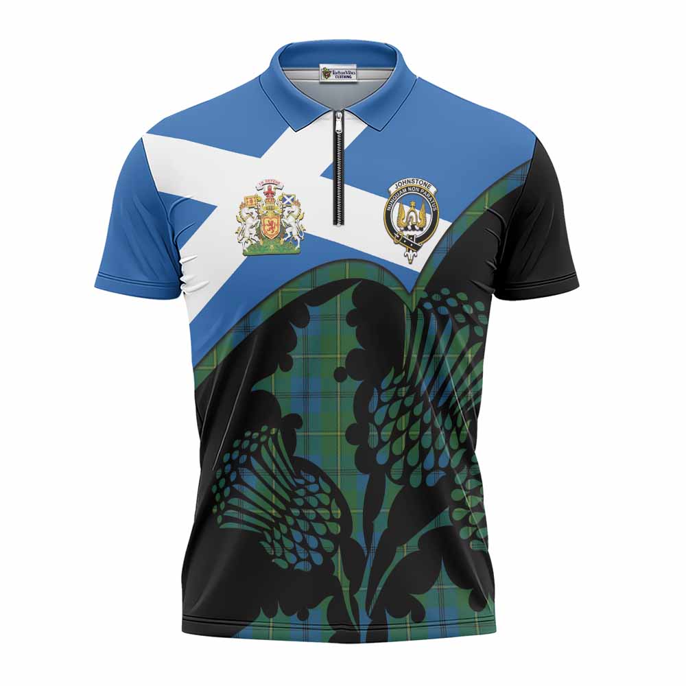 Johnstone (Johnston) Tartan Family Crest Zipper Polo Shirt Scotland Thistle Floral Flag Style