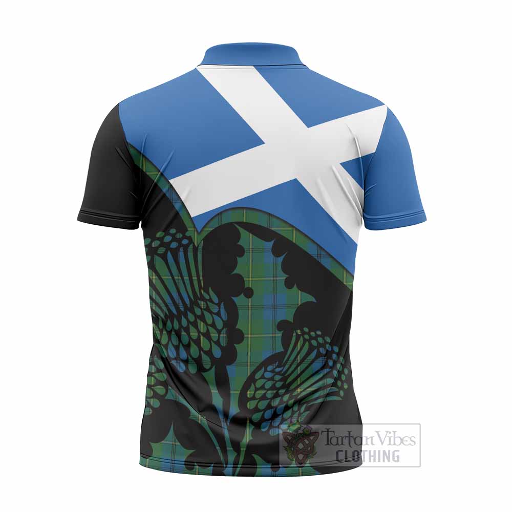 Johnstone (Johnston) Tartan Family Crest Zipper Polo Shirt Scotland Thistle Floral Flag Style