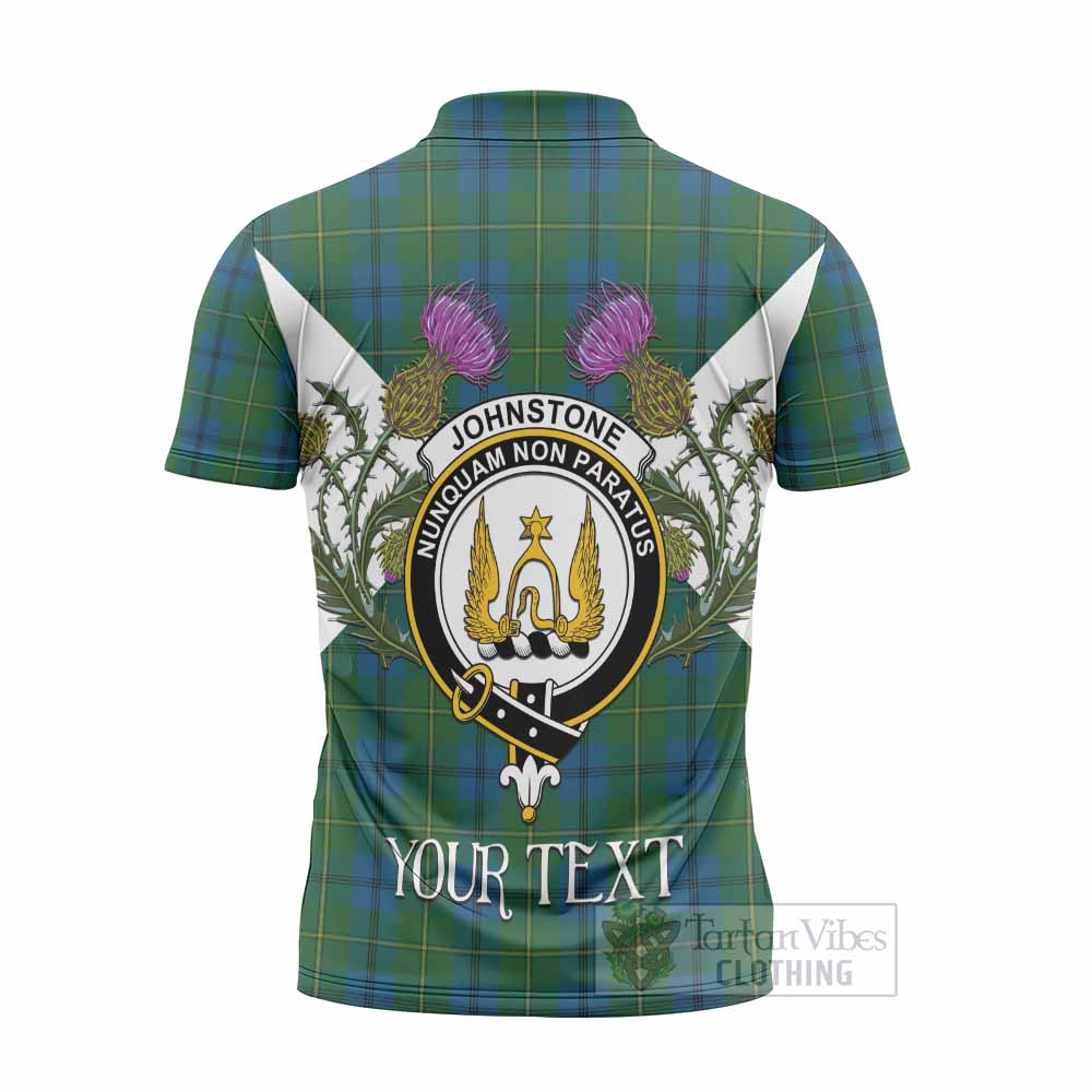 Johnstone (Johnston) Tartan Family Crest Zipper Polo Shirt Scottish Burns Night Thistle Floral