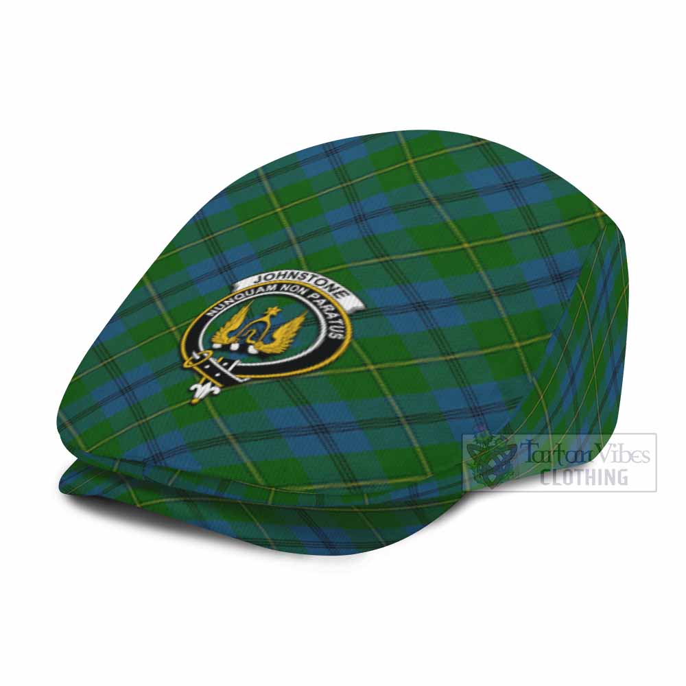 Johnstone (Johnston) Tartan Flat Cap, Jeff Cap Cross Style with Family Crest - Tartan Vibes Clothing