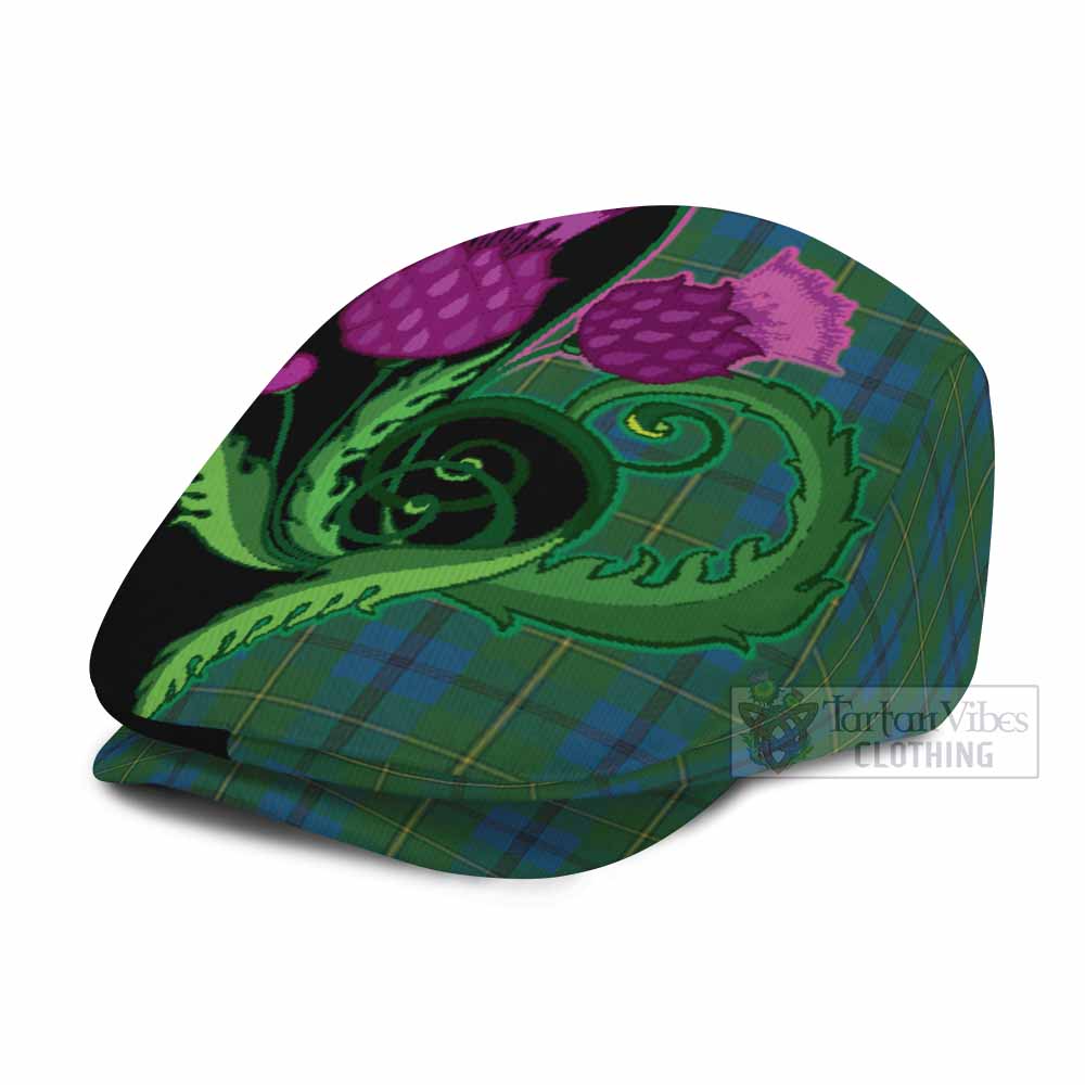 Johnstone (Johnston) Tartan Flat Cap, Jeff Cap Traditional Scottish Thistle