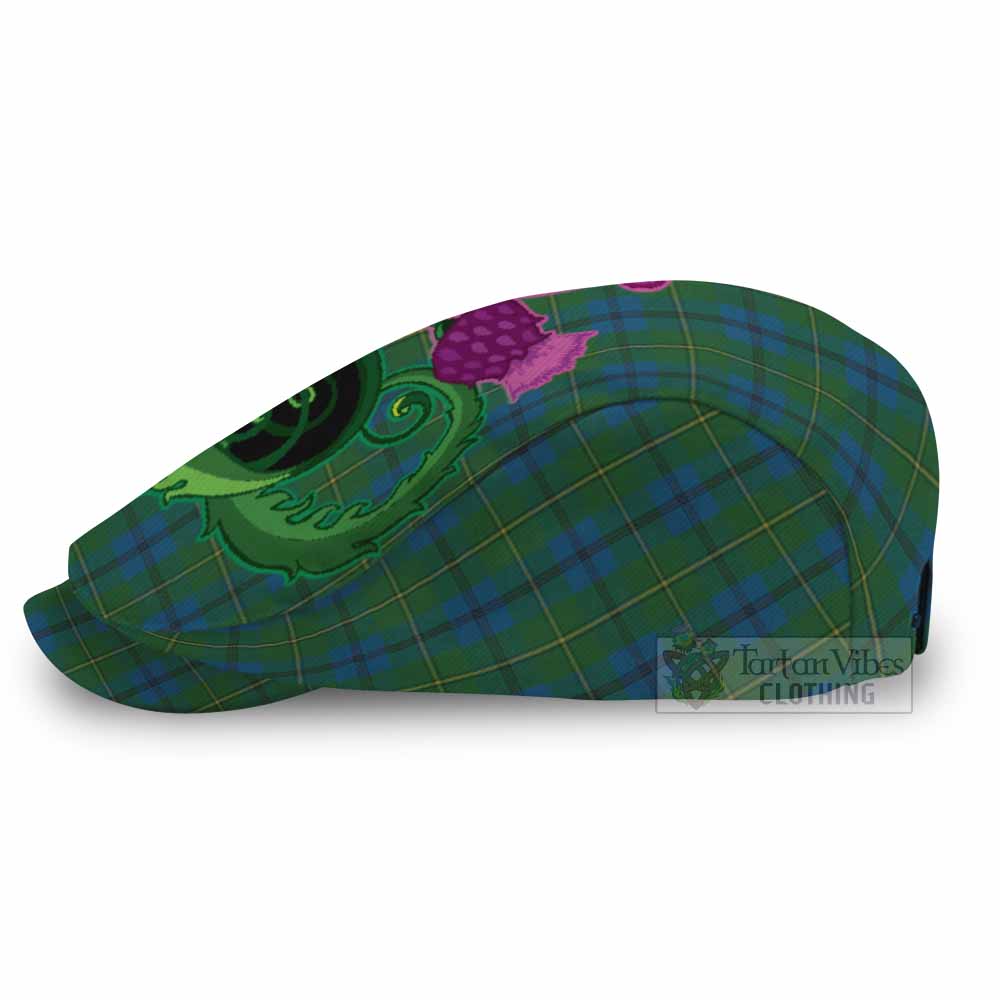 Johnstone (Johnston) Tartan Flat Cap, Jeff Cap Traditional Scottish Thistle