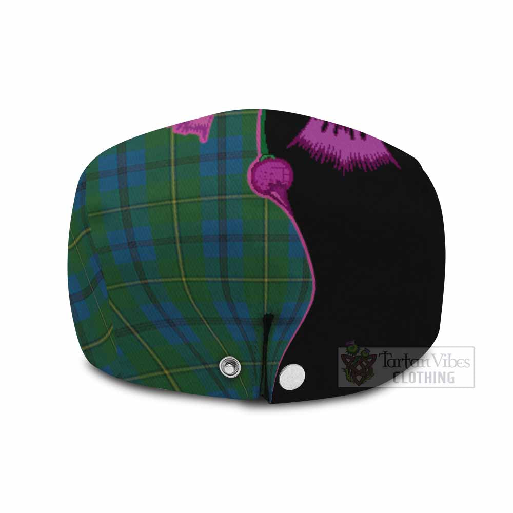 Johnstone (Johnston) Tartan Flat Cap, Jeff Cap Traditional Scottish Thistle