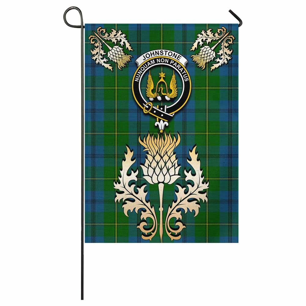 Johnstone (Johnston) Tartan Garden Flag with Golden Regal Scottish Thistle Emblem - Tartan Vibes Clothing