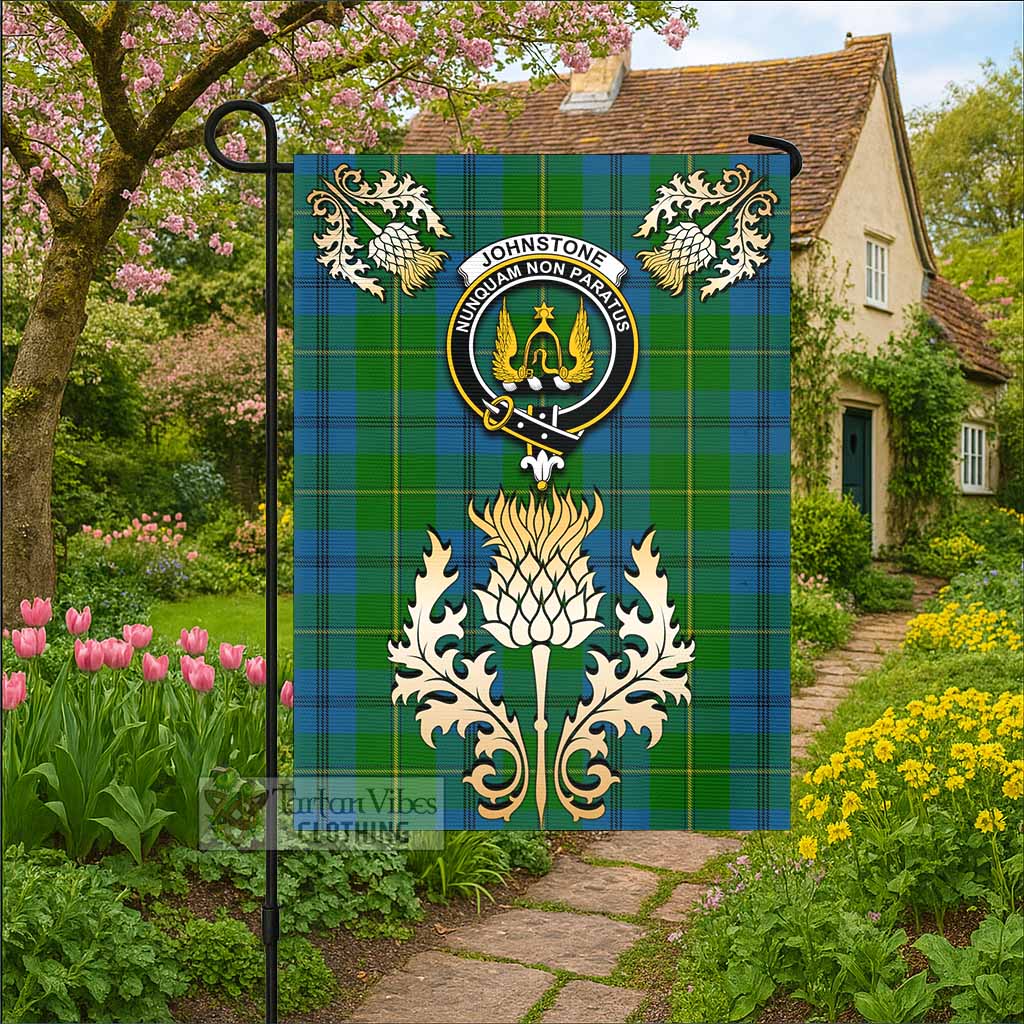 Johnstone (Johnston) Tartan Garden Flag with Golden Regal Scottish Thistle Emblem - Tartan Vibes Clothing
