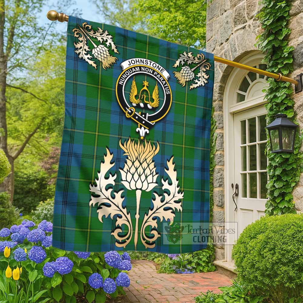 Johnstone (Johnston) Tartan Garden Flag with Golden Regal Scottish Thistle Emblem - Tartan Vibes Clothing