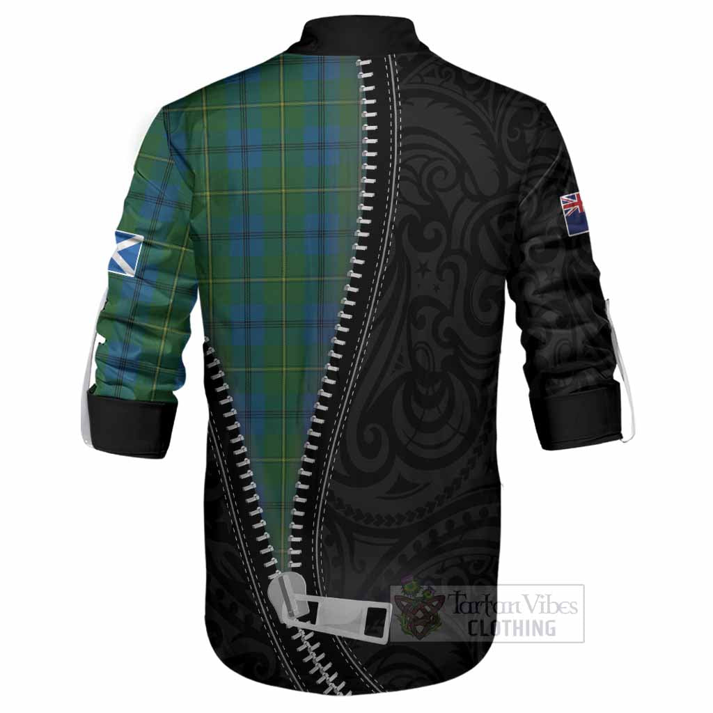 Johnstone (Johnston) Tartan Ghillie Shirt New Zealand Pattern Unique Zipper Stylized