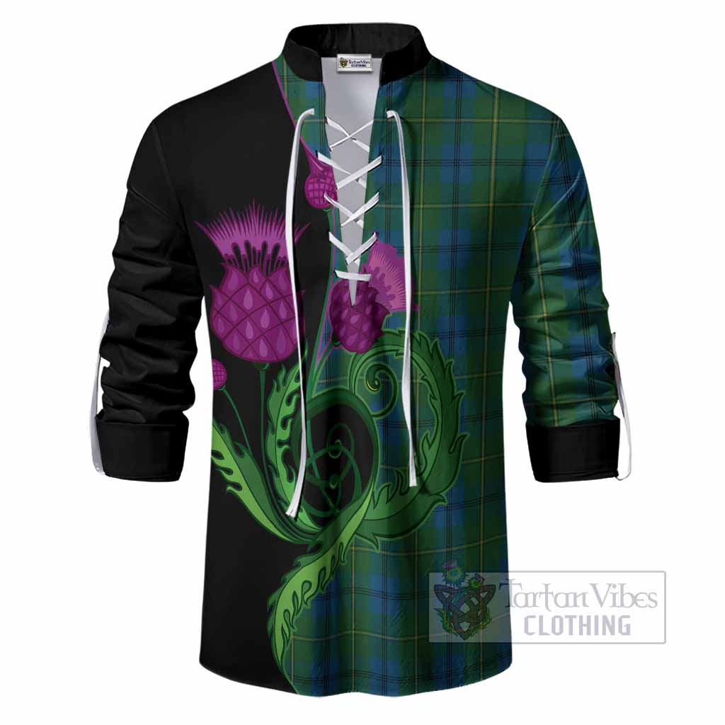 Johnstone (Johnston) Tartan Ghillie Shirt Traditional Scottish Thistle