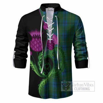 Johnstone (Johnston) Tartan Ghillie Shirt Traditional Scottish Thistle