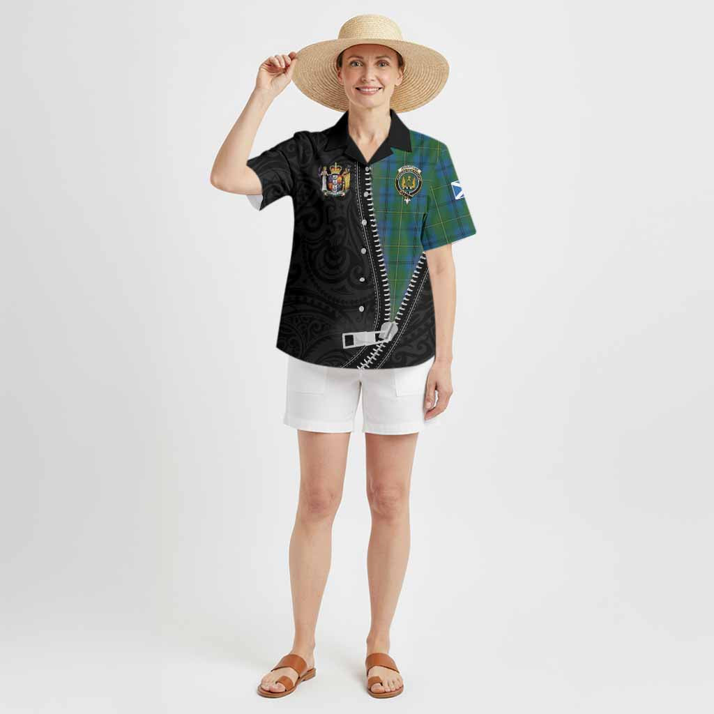 Johnstone (Johnston) Tartan Hawaiian Shirt New Zealand Pattern Unique Zipper Stylized