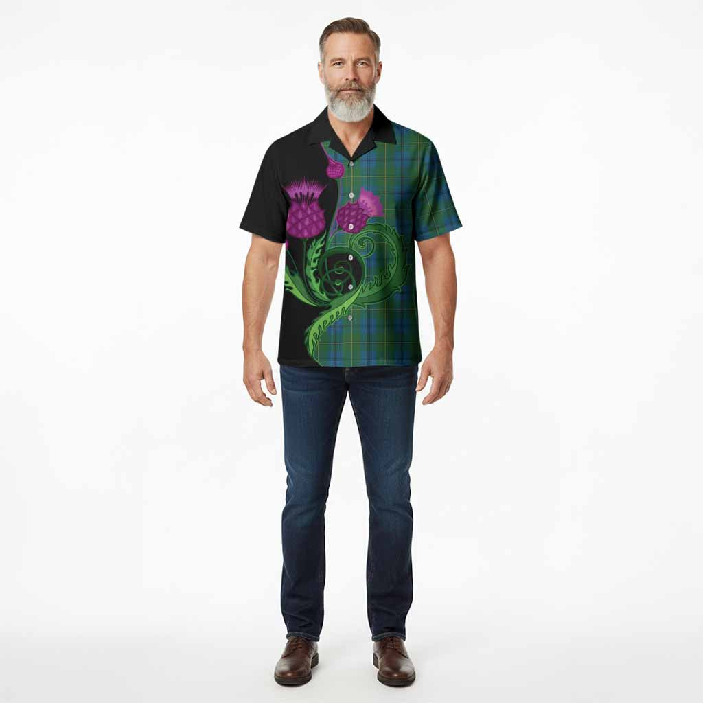 Johnstone (Johnston) Tartan Hawaiian Shirt Traditional Scottish Thistle
