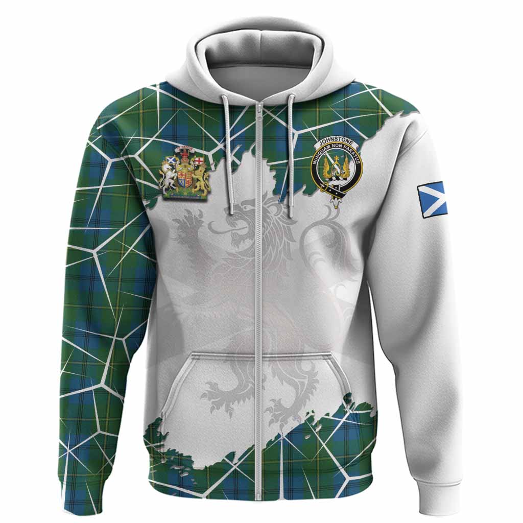 Johnstone (Johnston) Tartan Hoodie with Family Crest and Lion Rampant Grunge Style