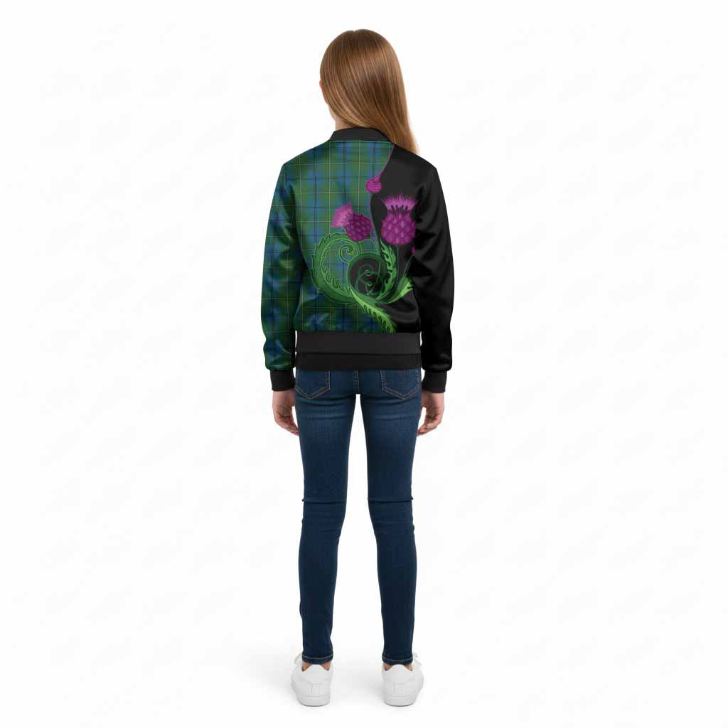 Johnstone (Johnston) Tartan Kid Bomber Jacket Traditional Scottish Thistle