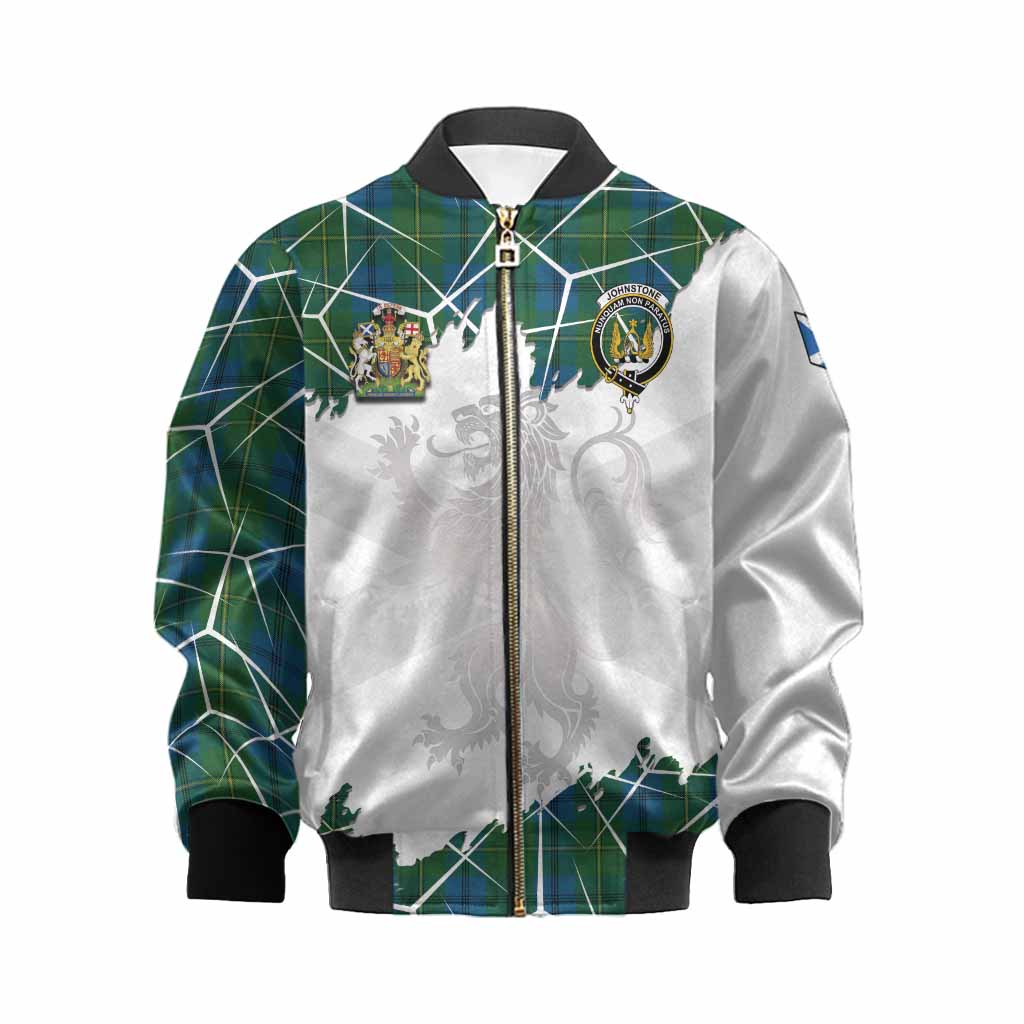 Johnstone (Johnston) Tartan Kid Bomber Jacket with Family Crest and Lion Rampant Grunge Style