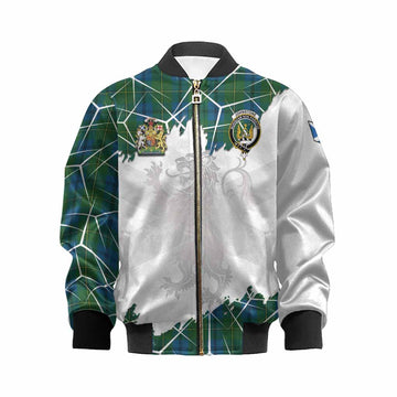 Johnstone (Johnston) Tartan Kid Bomber Jacket with Family Crest and Lion Rampant Grunge Style