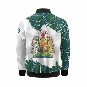 Johnstone (Johnston) Tartan Kid Bomber Jacket with Family Crest and Lion Rampant Grunge Style