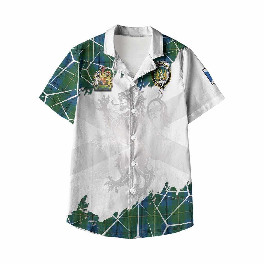 Johnstone (Johnston) Tartan Kid Hawaiian Shirt with Family Crest and Lion Rampant Grunge Style