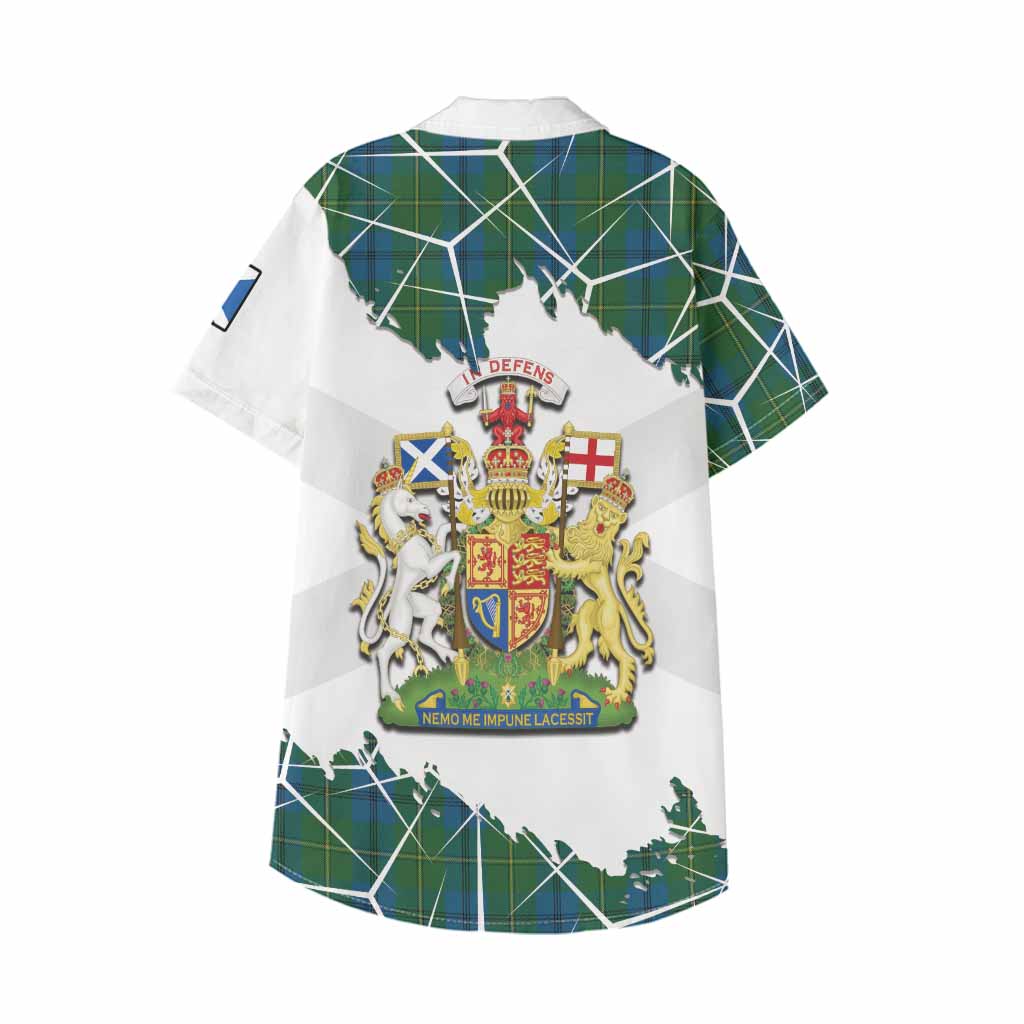 Johnstone (Johnston) Tartan Kid Hawaiian Shirt with Family Crest and Lion Rampant Grunge Style