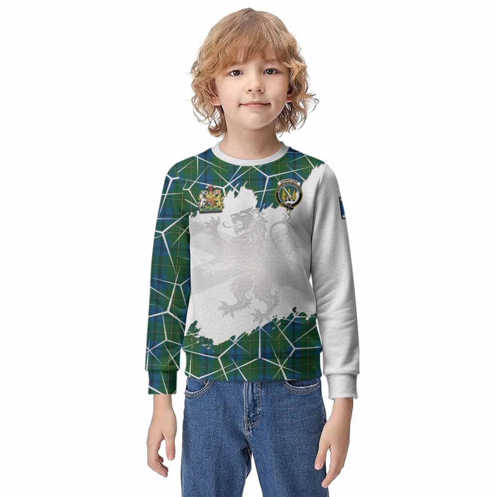 Johnstone (Johnston) Tartan Kid Knitted Sweatshirt with Family Crest and Lion Rampant Grunge Style