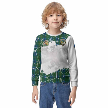 Johnstone (Johnston) Tartan Kid Knitted Sweatshirt with Family Crest and Lion Rampant Grunge Style