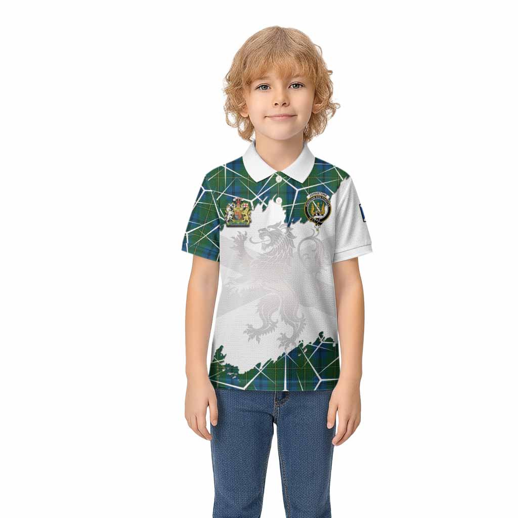 Johnstone (Johnston) Tartan Kid Polo Shirt with Family Crest and Lion Rampant Grunge Style