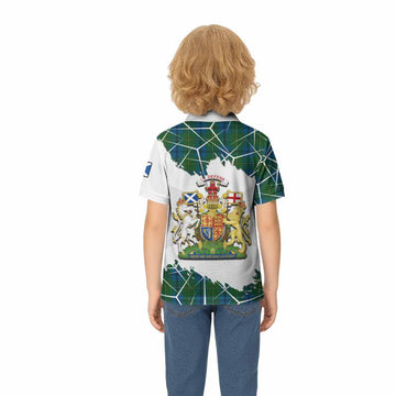 Johnstone (Johnston) Tartan Kid Polo Shirt with Family Crest and Lion Rampant Grunge Style