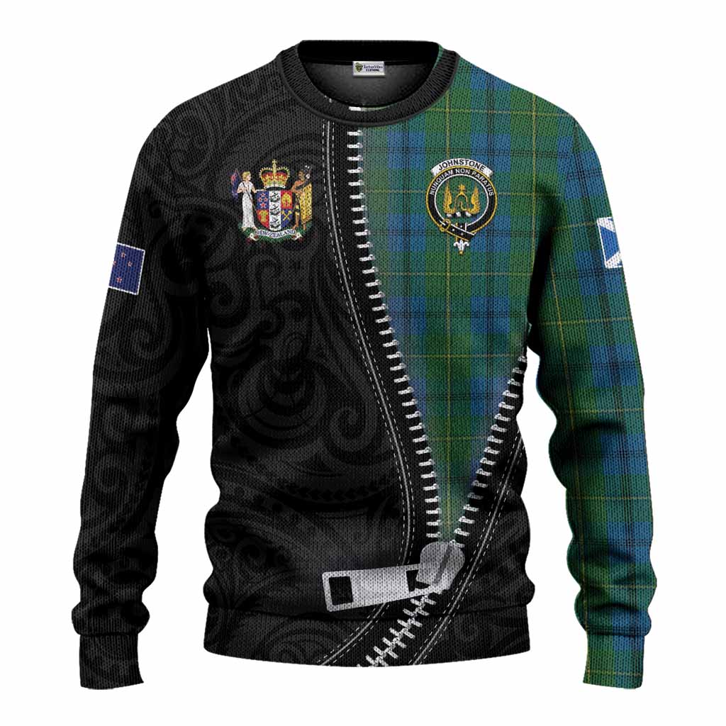 Johnstone (Johnston) Tartan Knitted Sweater New Zealand Pattern Unique Zipper Stylized