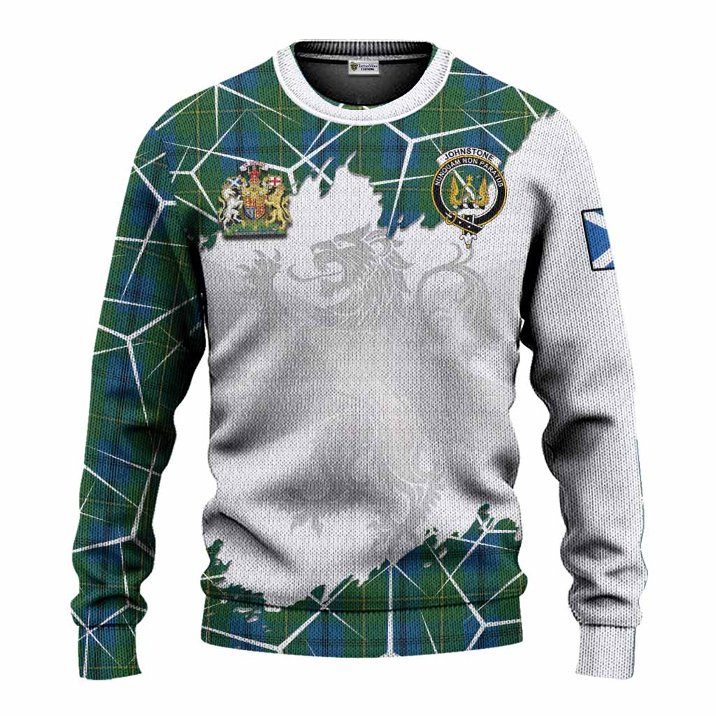 Johnstone (Johnston) Tartan Knitted Sweater with Family Crest and Lion Rampant Grunge Style