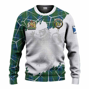 Johnstone (Johnston) Tartan Knitted Sweater with Family Crest and Lion Rampant Grunge Style