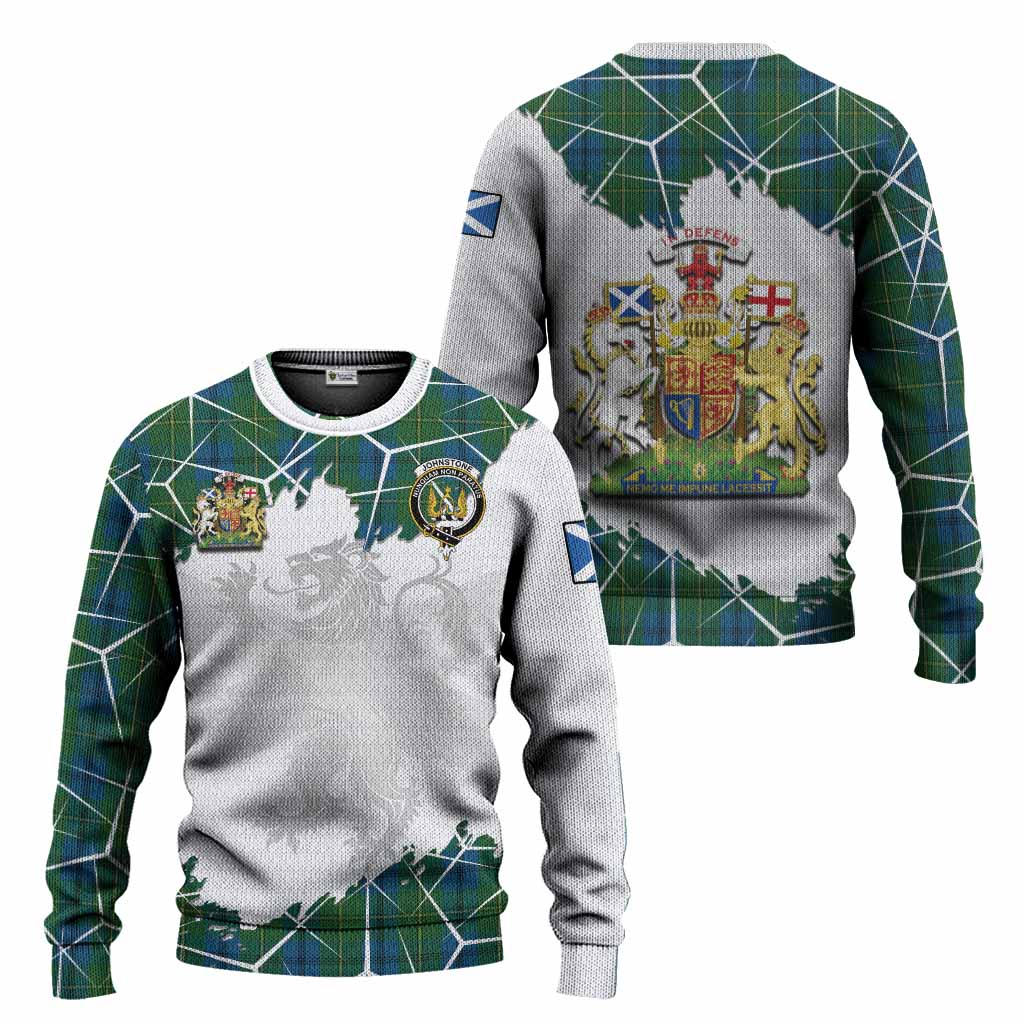 Johnstone (Johnston) Tartan Knitted Sweater with Family Crest and Lion Rampant Grunge Style