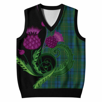 Johnstone (Johnston) Tartan Knitted V-Neck Vest Traditional Scottish Thistle