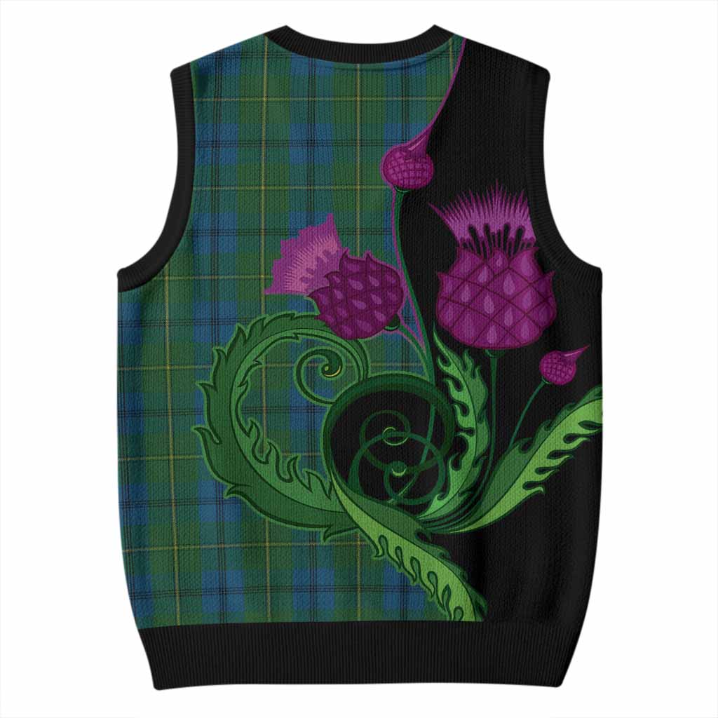 Johnstone (Johnston) Tartan Knitted V-Neck Vest Traditional Scottish Thistle