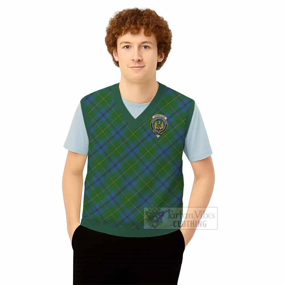 Johnstone (Johnston) Tartan Knitted V-Neck Vest with Family Crest Cross Style