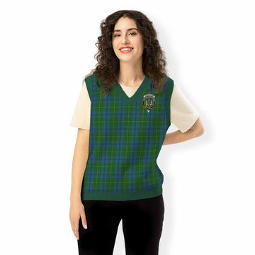 Johnstone (Johnston) Tartan Knitted V-Neck Vest with Family Crest