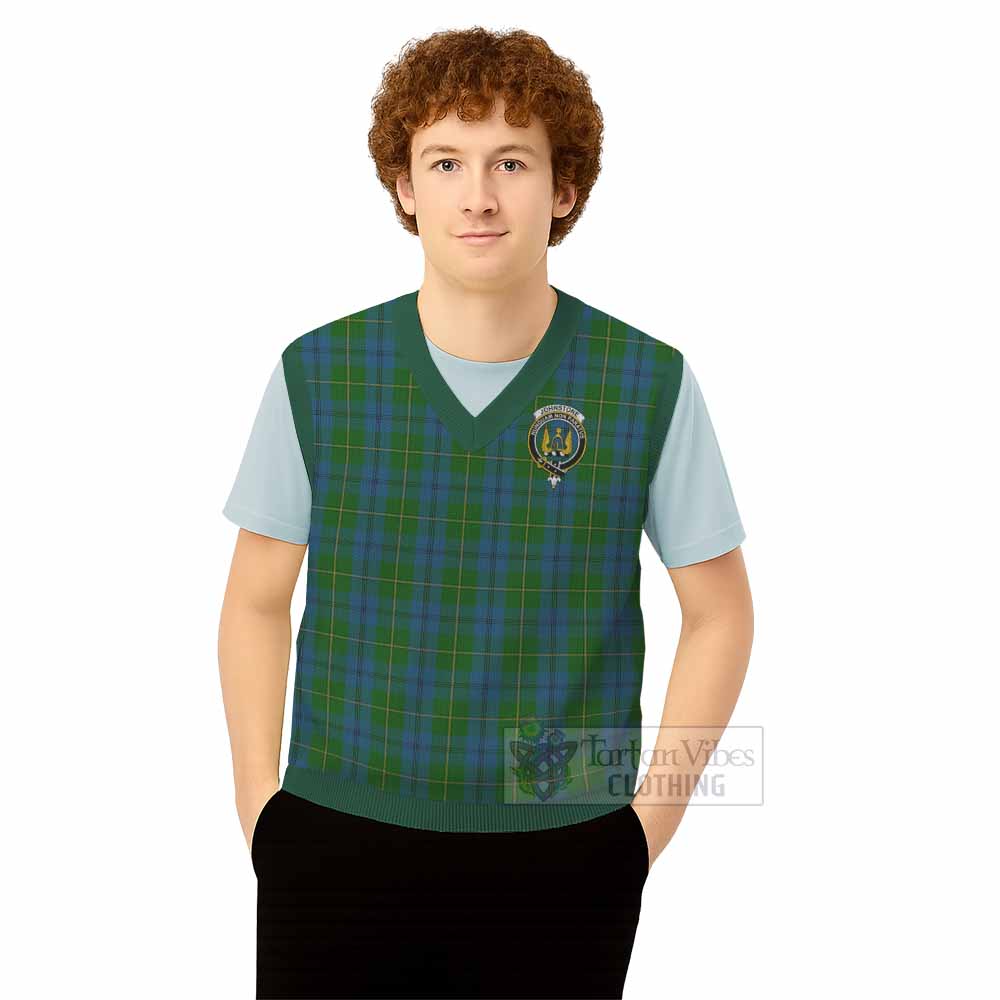 Johnstone (Johnston) Tartan Knitted V-Neck Vest with Family Crest - Tartan Vibes Clothing