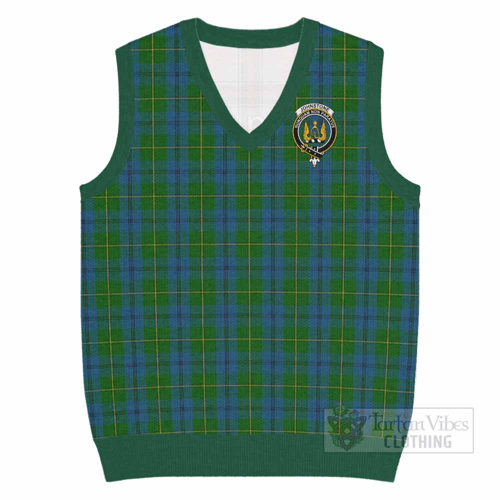 Johnstone (Johnston) Tartan Knitted V-Neck Vest with Family Crest - Tartan Vibes Clothing