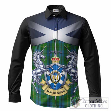 Johnstone (Johnston) Tartan Long Sleeve Button Shirts Alba Gu Brath Unicorn Crest