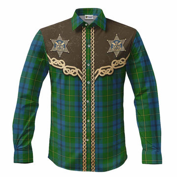 Johnstone (Johnston) Tartan Long Sleeve Button Shirts Bigfoot Riding The Kelpie Monster