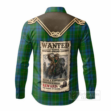Johnstone (Johnston) Tartan Long Sleeve Button Shirts Bigfoot Riding The Kelpie Monster