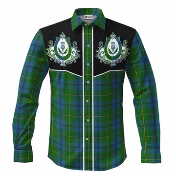 Johnstone (Johnston) Tartan Long Sleeve Button Shirts Horseshoe Ornament Men's Shirt S - Tartan Vibes Clothing