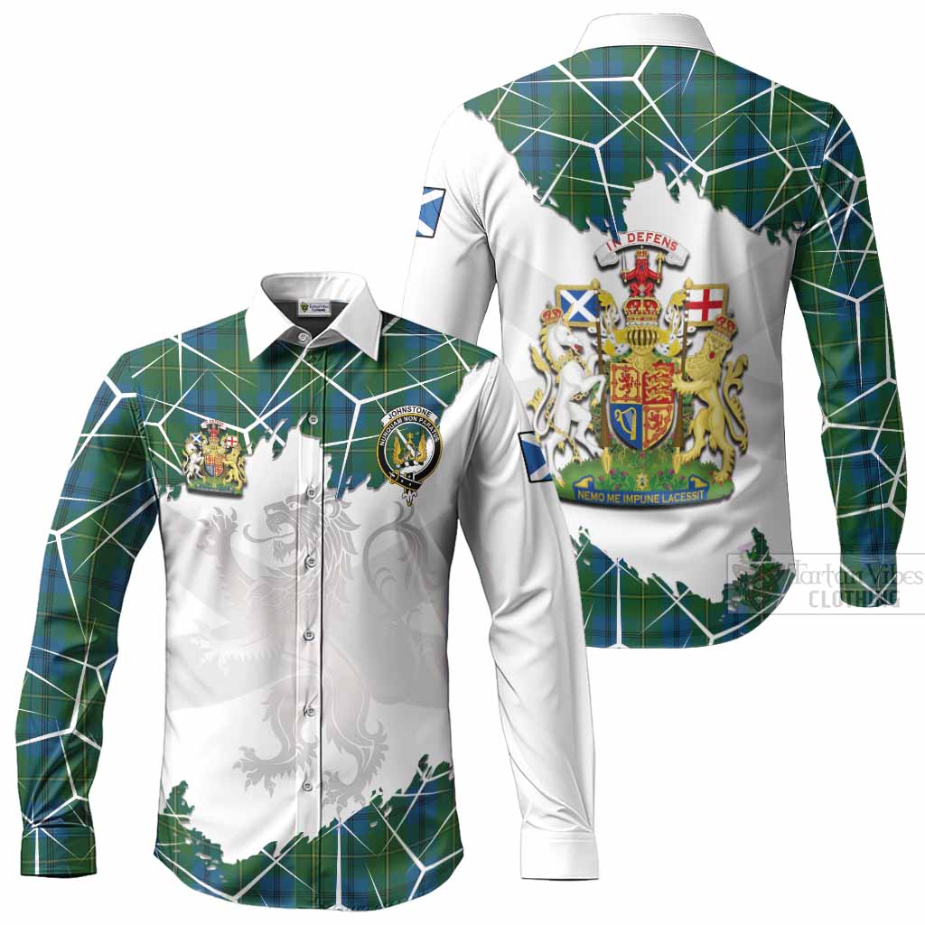 Johnstone (Johnston) Tartan Long Sleeve Button Shirts with Family Crest and Lion Rampant Grunge Style