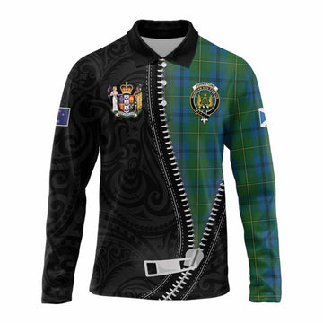 Johnstone (Johnston) Tartan Long Sleeve Polo Shirt New Zealand Pattern Unique Zipper Stylized